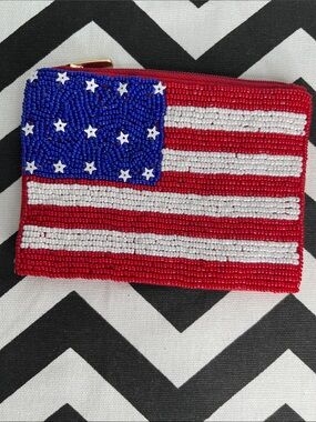 Beaded American Flag Coin Purse - Red White Blue